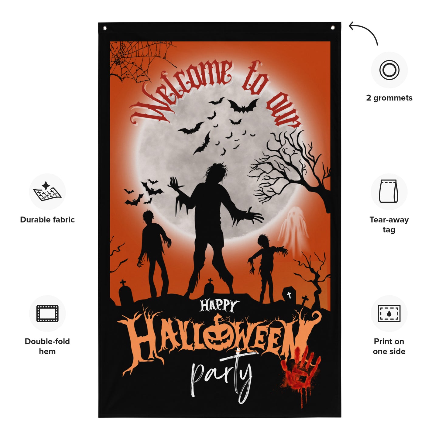 Welcome To Our Halloween Party Wall Art Flag.