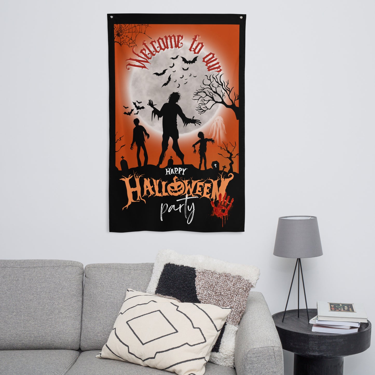 Welcome To Our Halloween Party Wall Art Flag.