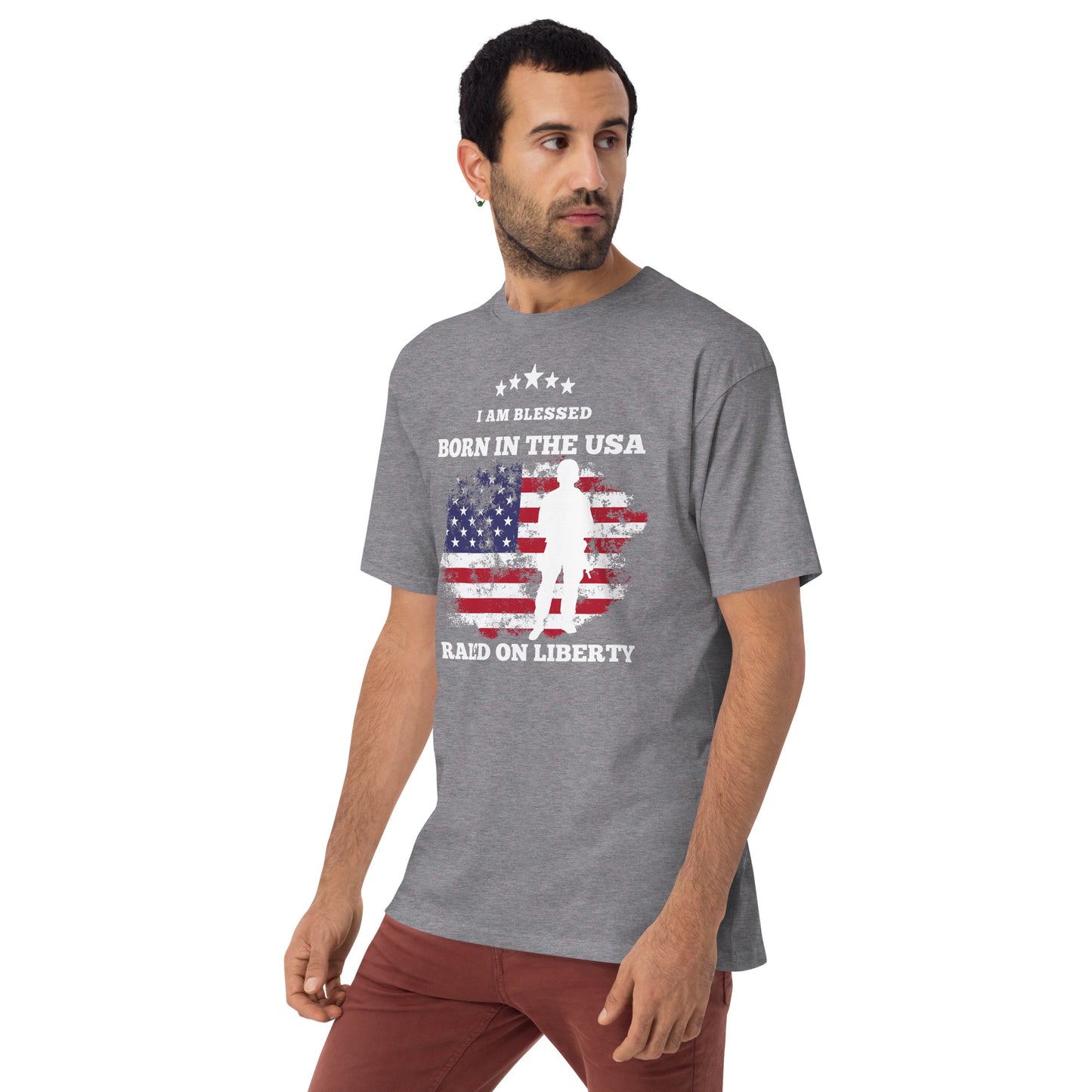 Born In The USA, Raised On Liberty, Men’s premium heavyweight tee