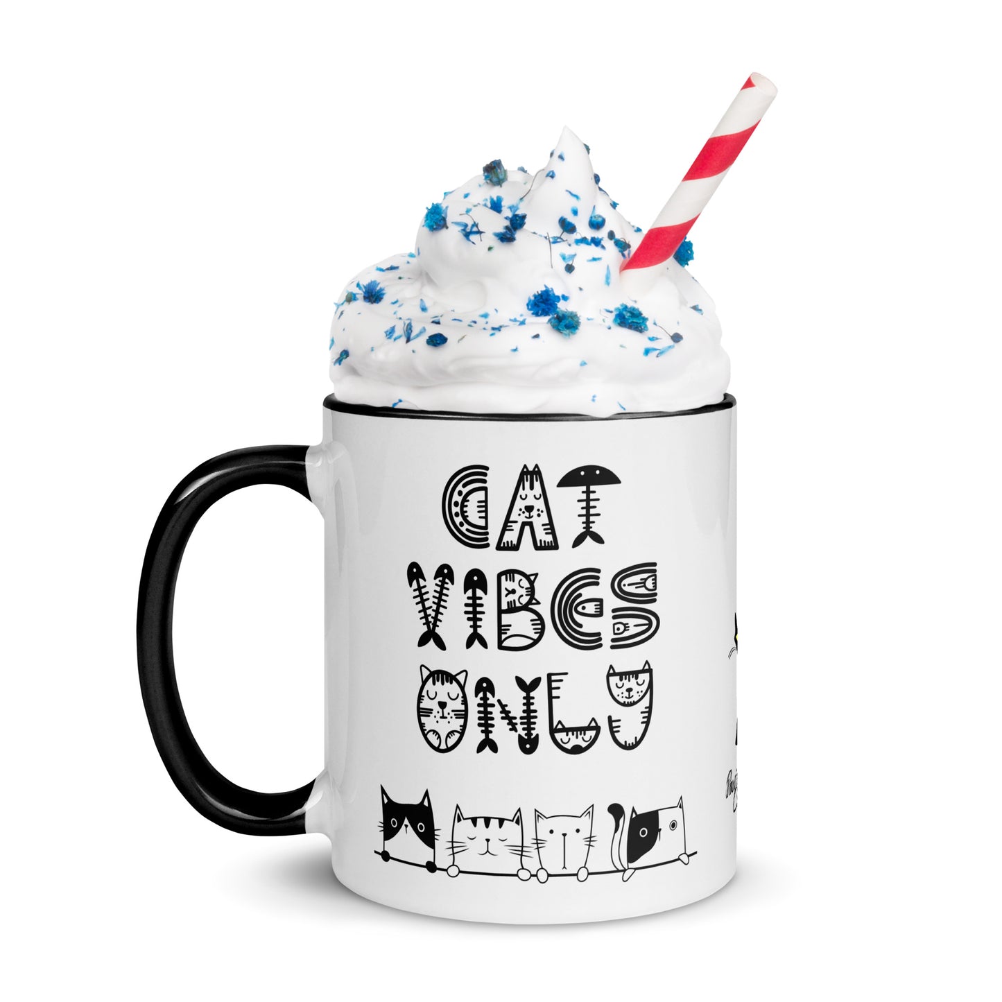 Cat Vibes Only Mug with Color Inside. Cat lover coffee mug, perfect for the Cat Lady in your life.