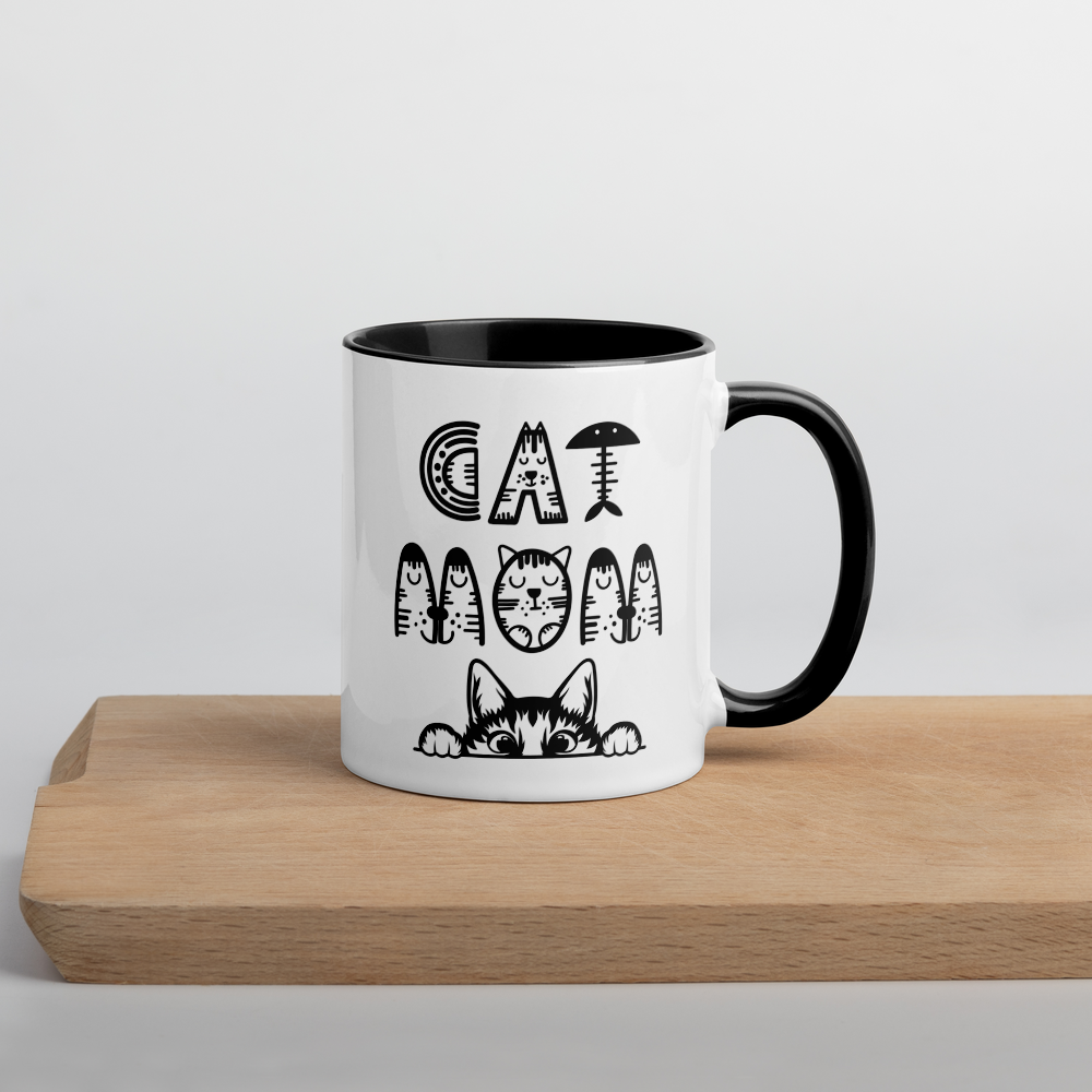 Cat Vibes Only Mug with Color Inside. Cat lover coffee mug, perfect for the Cat Lady in your life.