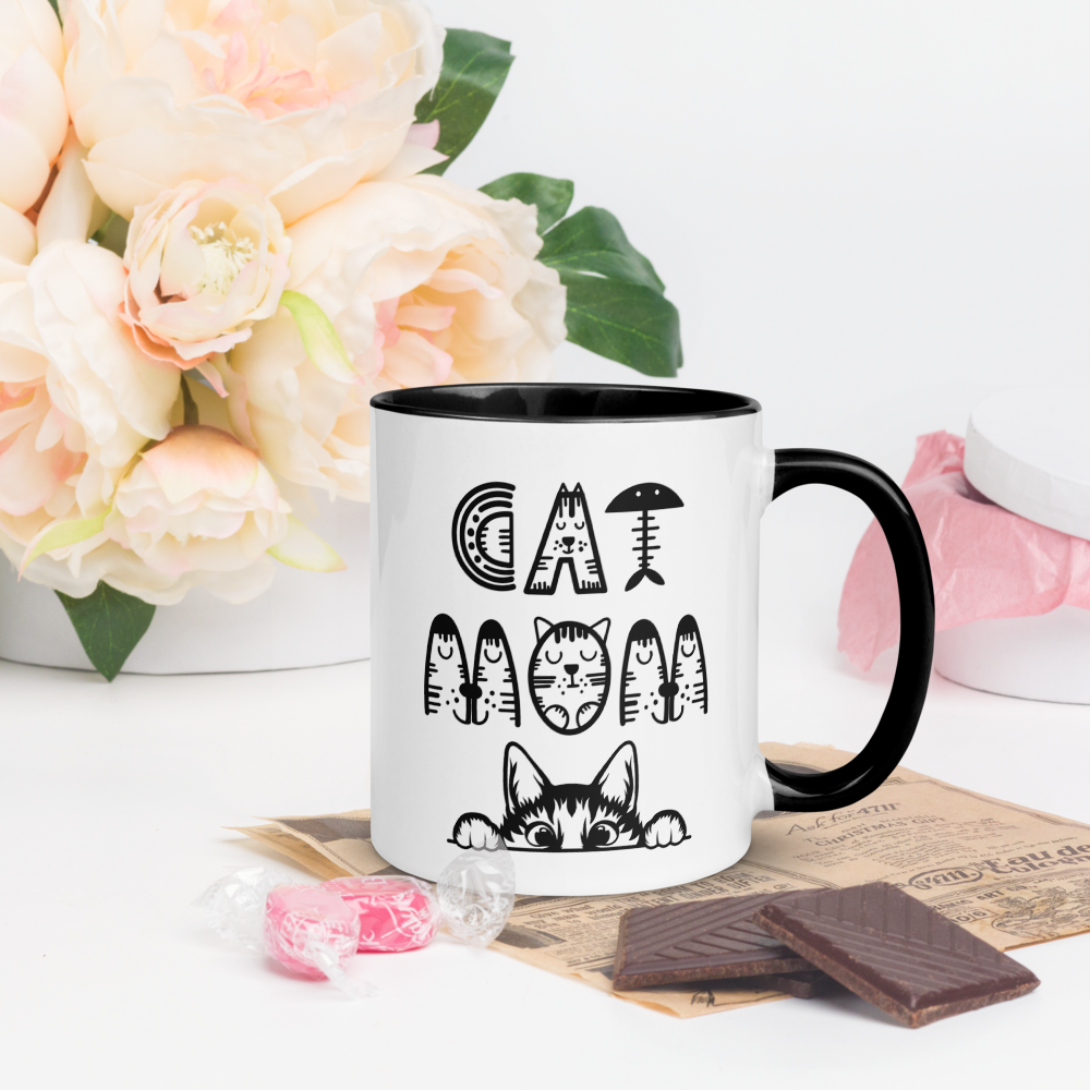 Cat Vibes Only Mug with Color Inside. Cat lover coffee mug, perfect for the Cat Lady in your life.