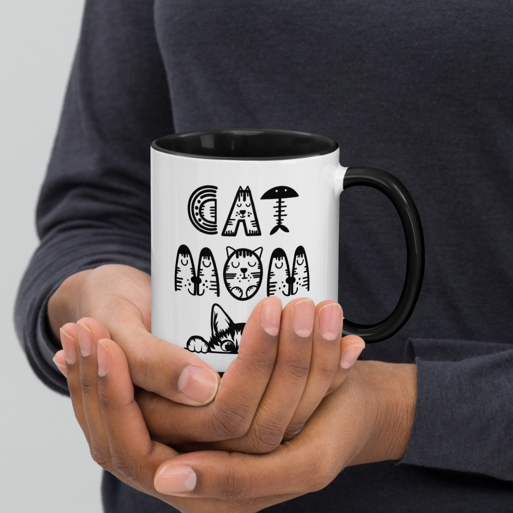 Cat Vibes Only Mug with Color Inside. Cat lover coffee mug, perfect for the Cat Lady in your life.