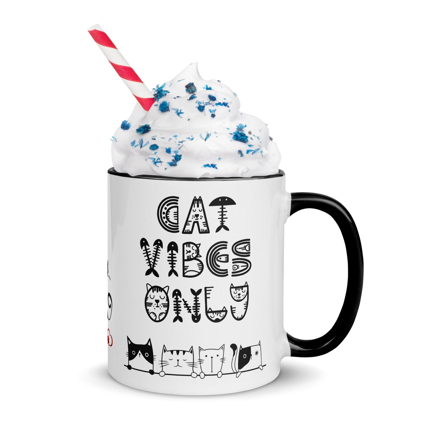 Cat Vibes Only Mug with Color Inside. Cat lover coffee mug, perfect for the Cat Lady in your life.