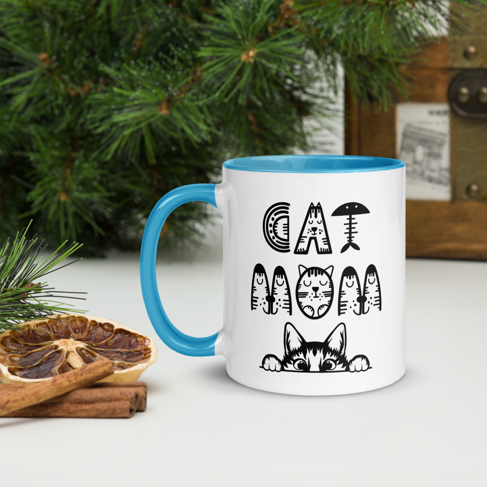 Cat Vibes Only Mug with Color Inside. Cat lover coffee mug, perfect for the Cat Lady in your life.
