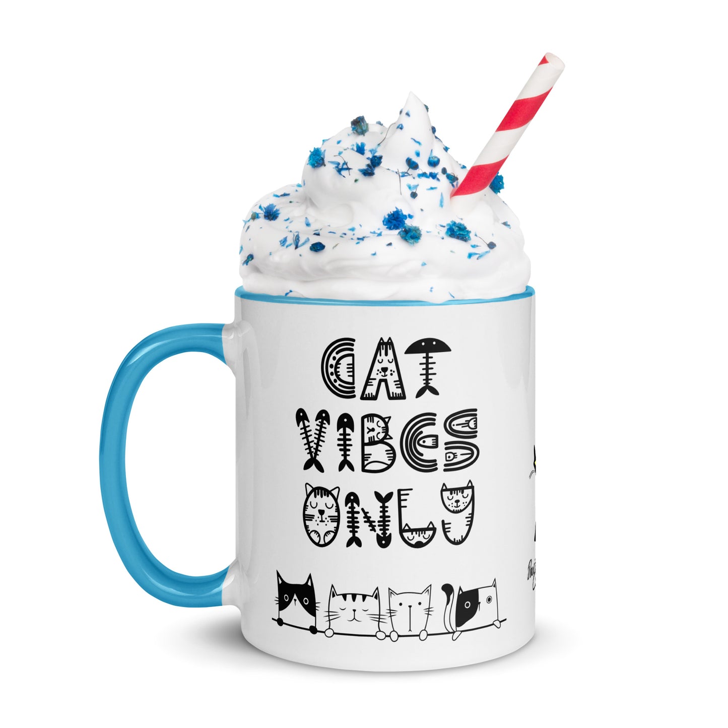 Cat Vibes Only Mug with Color Inside. Cat lover coffee mug, perfect for the Cat Lady in your life.