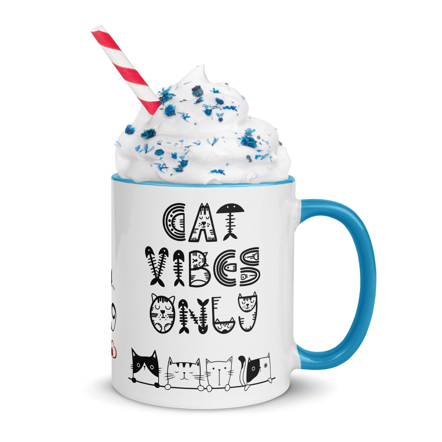 Cat Vibes Only Mug with Color Inside. Cat lover coffee mug, perfect for the Cat Lady in your life.