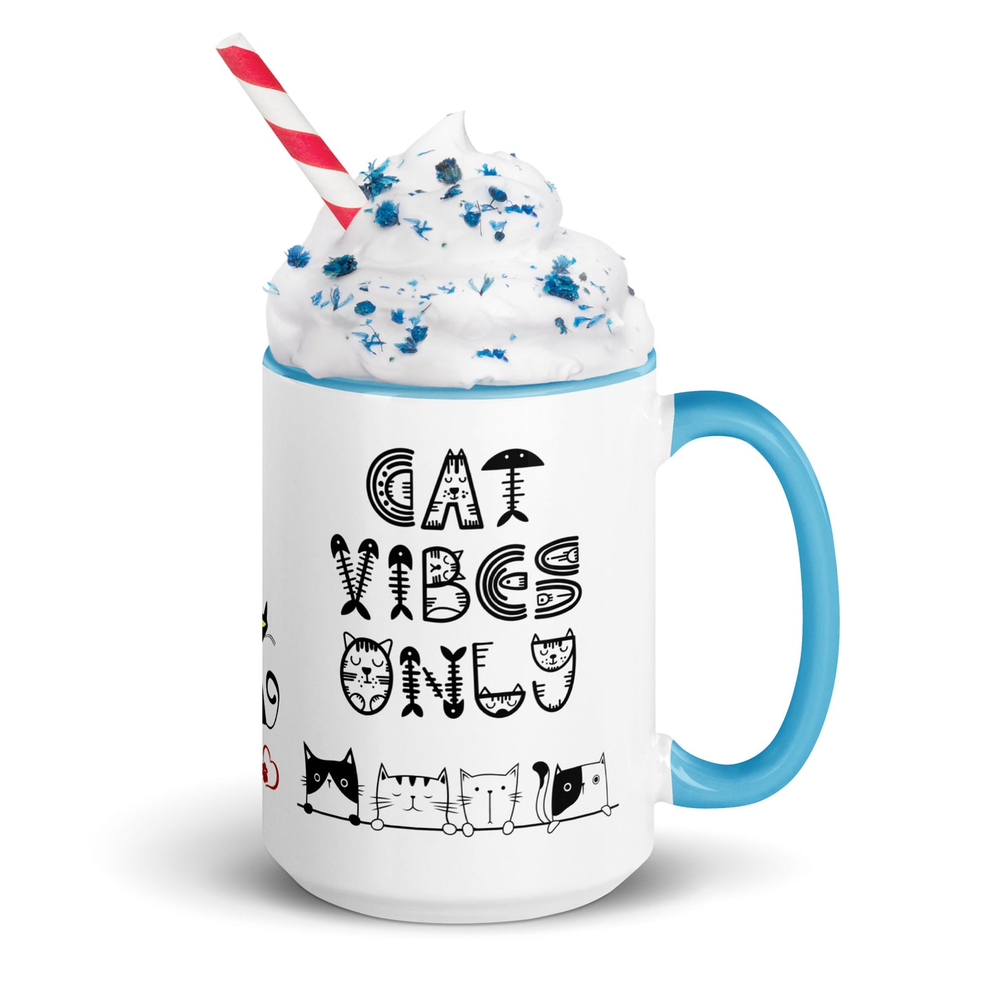 Cat Vibes Only Mug with Color Inside. Cat lover coffee mug, perfect for the Cat Lady in your life.