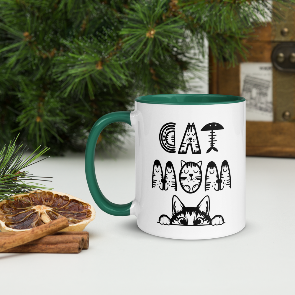 Cat Vibes Only Mug with Color Inside. Cat lover coffee mug, perfect for the Cat Lady in your life.