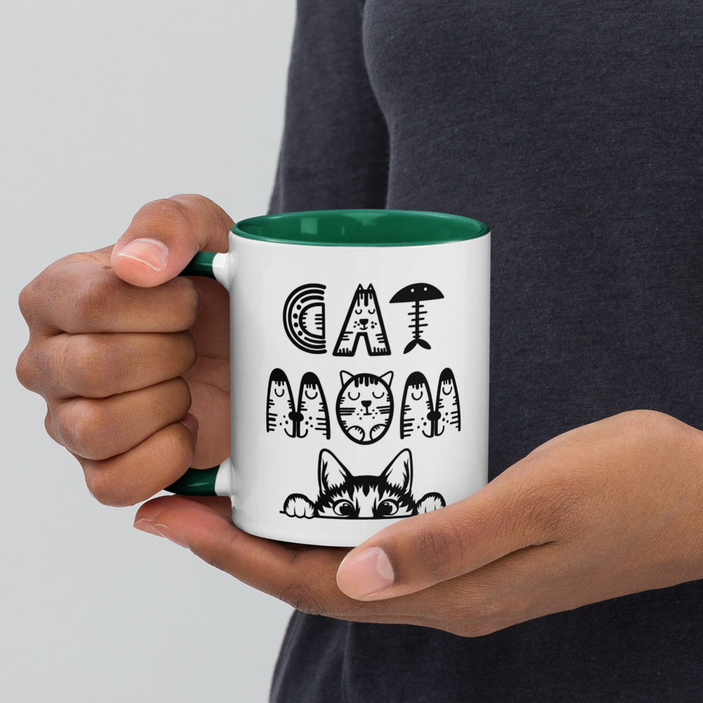 Cat Vibes Only Mug with Color Inside. Cat lover coffee mug, perfect for the Cat Lady in your life.