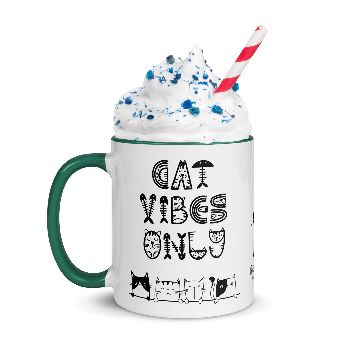 Cat Vibes Only Mug with Color Inside. Cat lover coffee mug, perfect for the Cat Lady in your life.