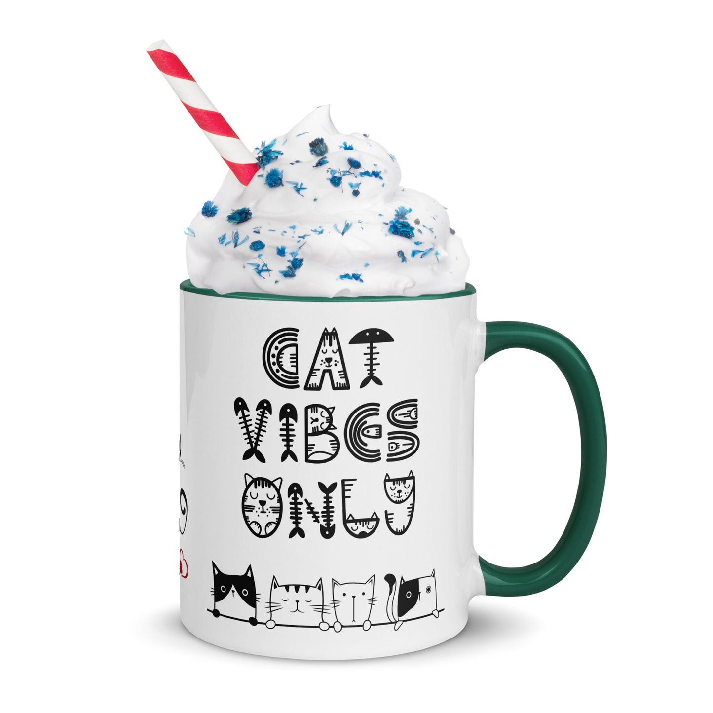 Cat Vibes Only Mug with Color Inside. Cat lover coffee mug, perfect for the Cat Lady in your life.