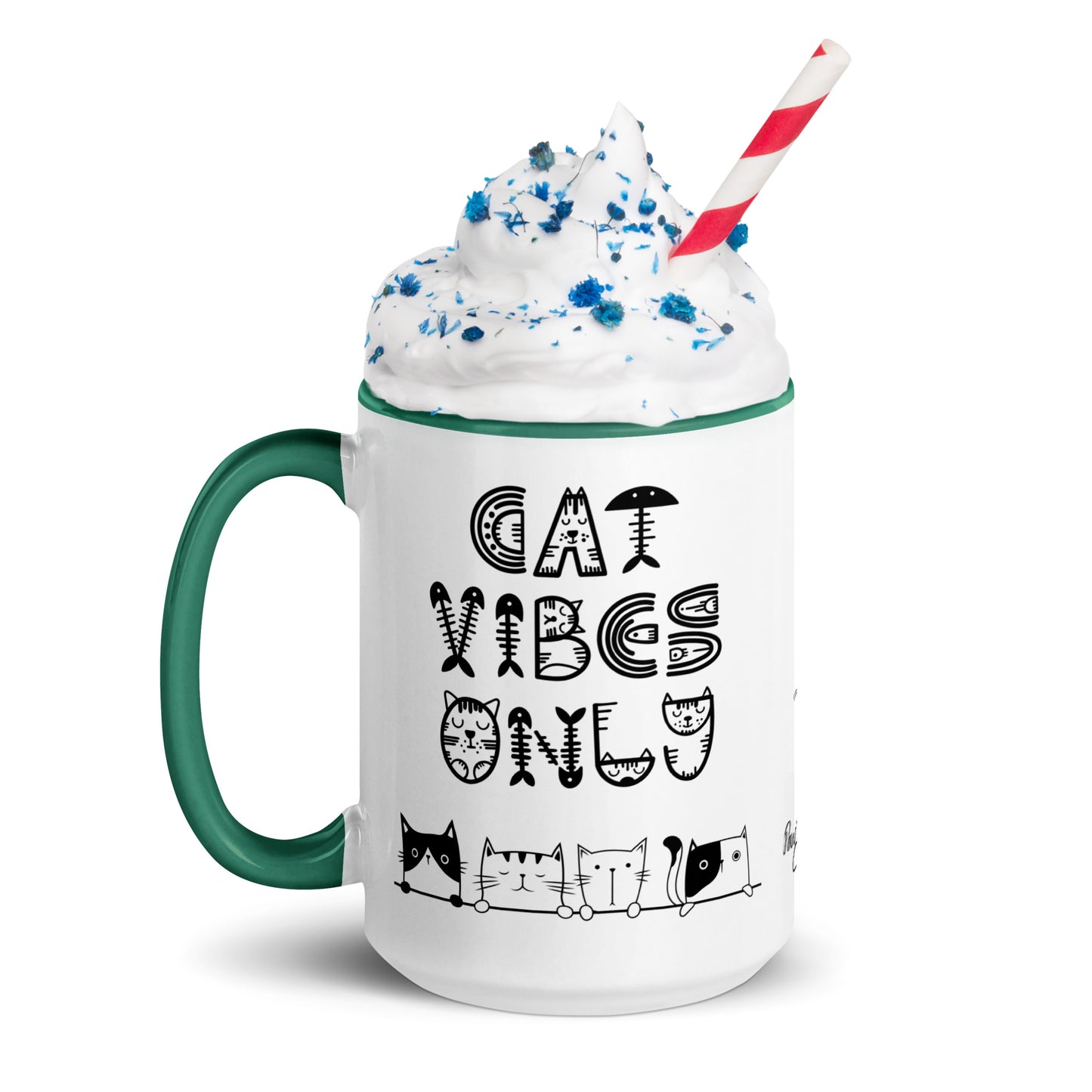 Cat Vibes Only Mug with Color Inside. Cat lover coffee mug, perfect for the Cat Lady in your life.