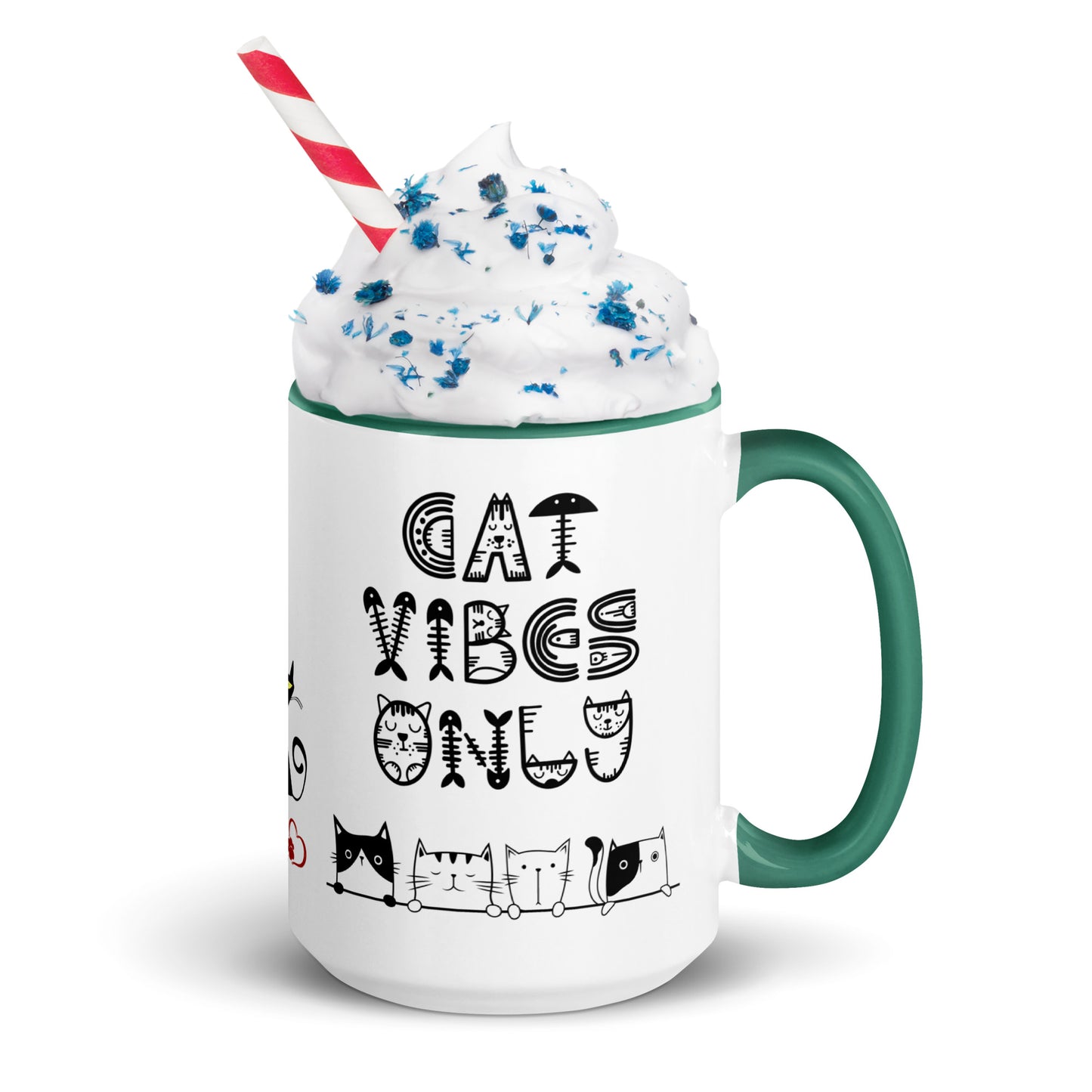 Cat Vibes Only Mug with Color Inside. Cat lover coffee mug, perfect for the Cat Lady in your life.
