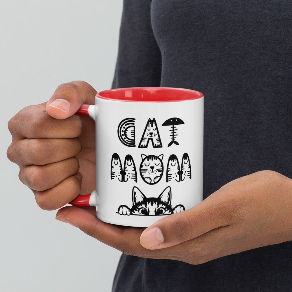 Cat Vibes Only Mug with Color Inside. Cat lover coffee mug, perfect for the Cat Lady in your life.