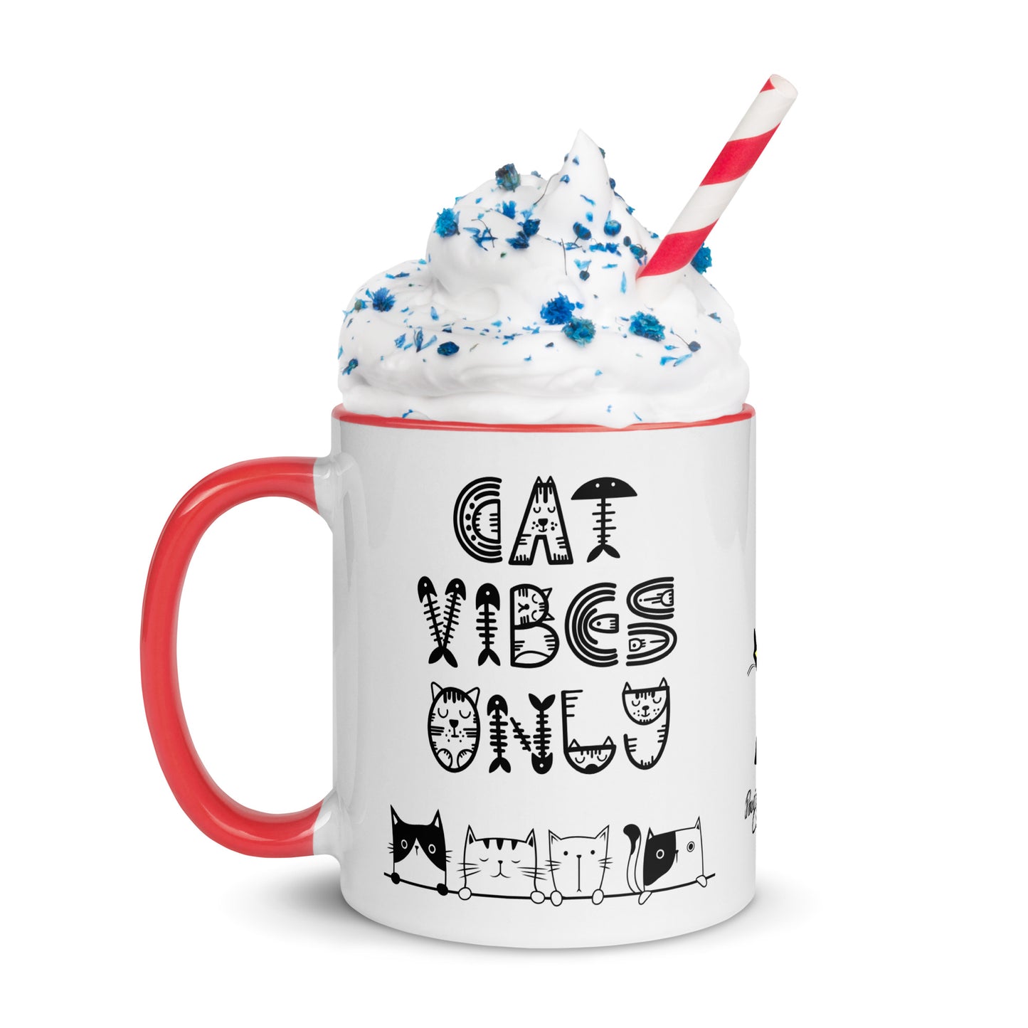 Cat Vibes Only Mug with Color Inside. Cat lover coffee mug, perfect for the Cat Lady in your life.