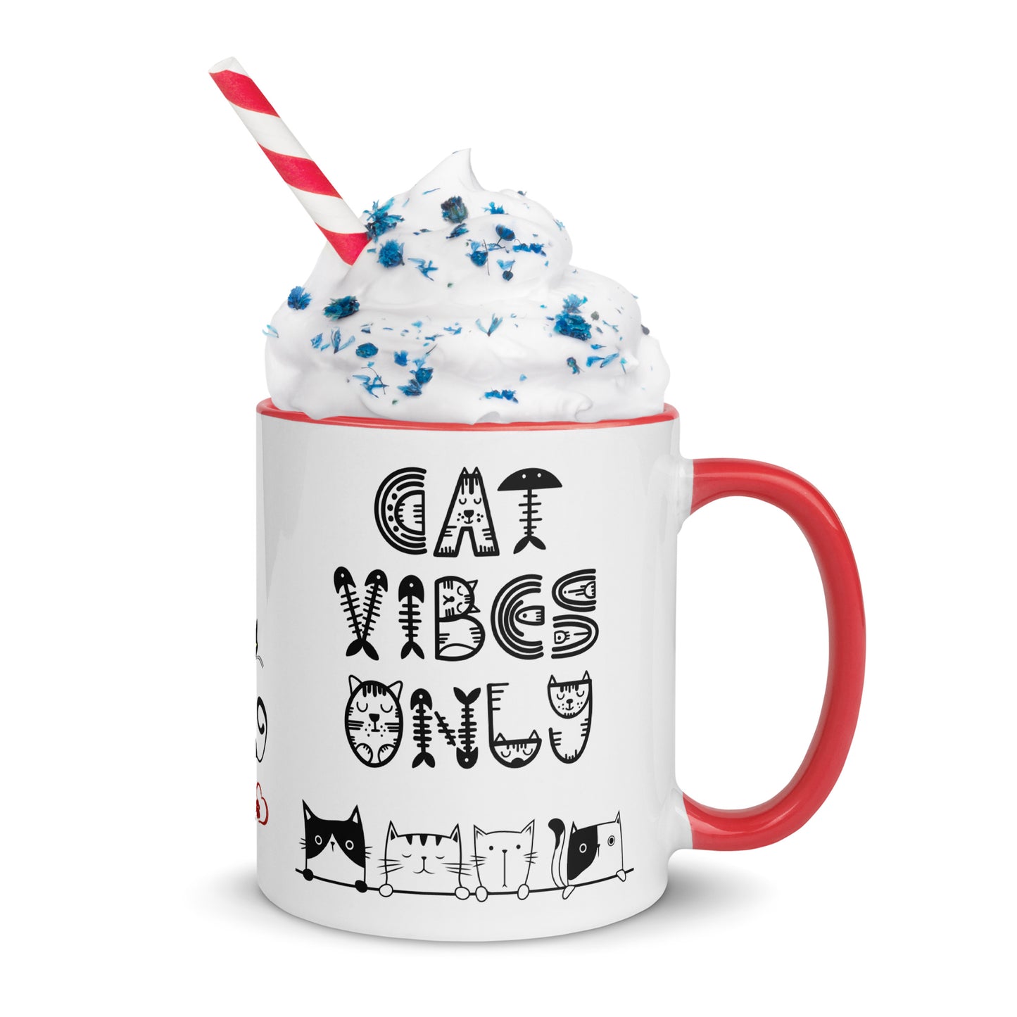 Cat Vibes Only Mug with Color Inside. Cat lover coffee mug, perfect for the Cat Lady in your life.