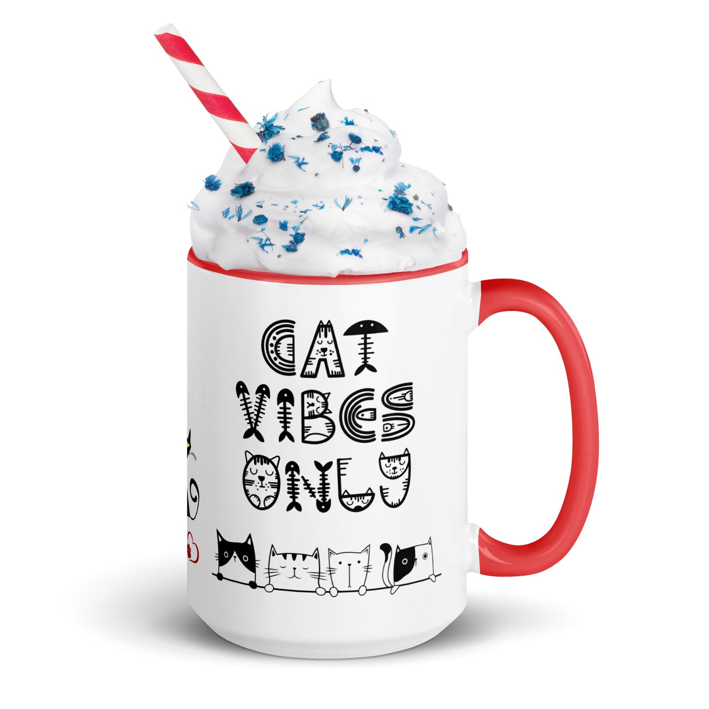 Cat Vibes Only Mug with Color Inside. Cat lover coffee mug, perfect for the Cat Lady in your life.