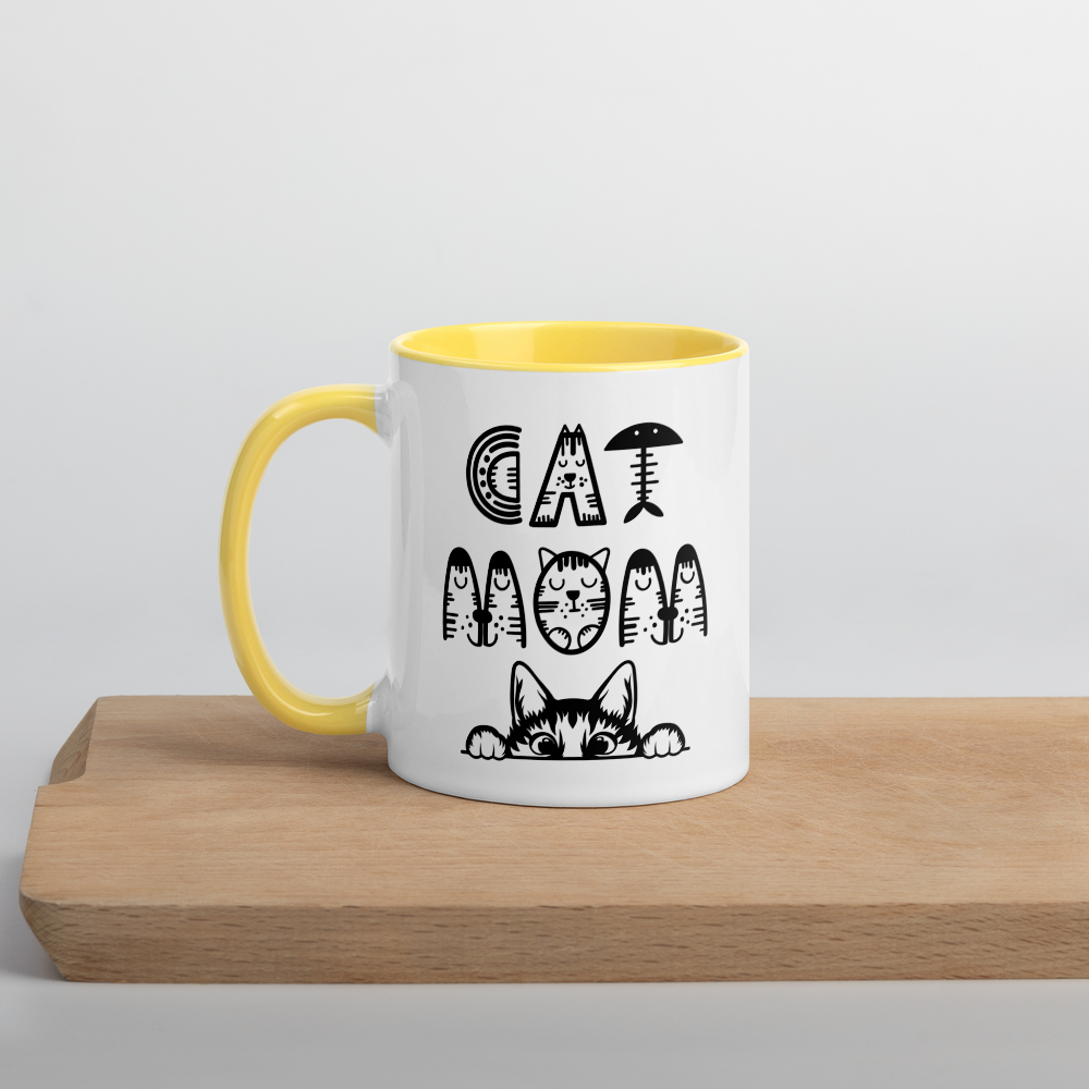 Cat Vibes Only Mug with Color Inside. Cat lover coffee mug, perfect for the Cat Lady in your life.
