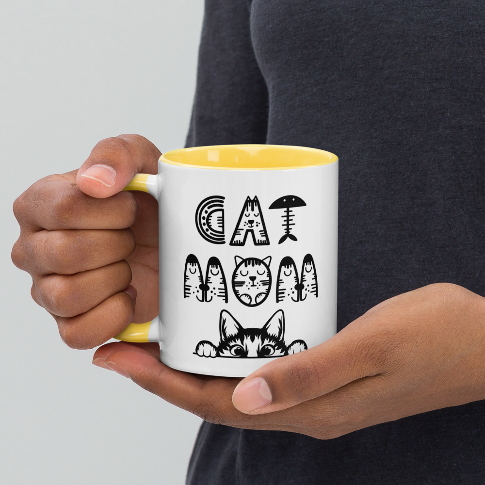 Cat Vibes Only Mug with Color Inside. Cat lover coffee mug, perfect for the Cat Lady in your life.