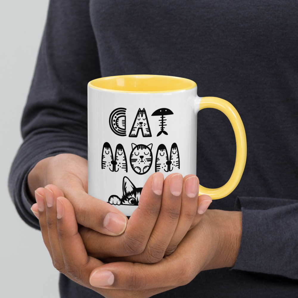 Cat Vibes Only Mug with Color Inside. Cat lover coffee mug, perfect for the Cat Lady in your life.