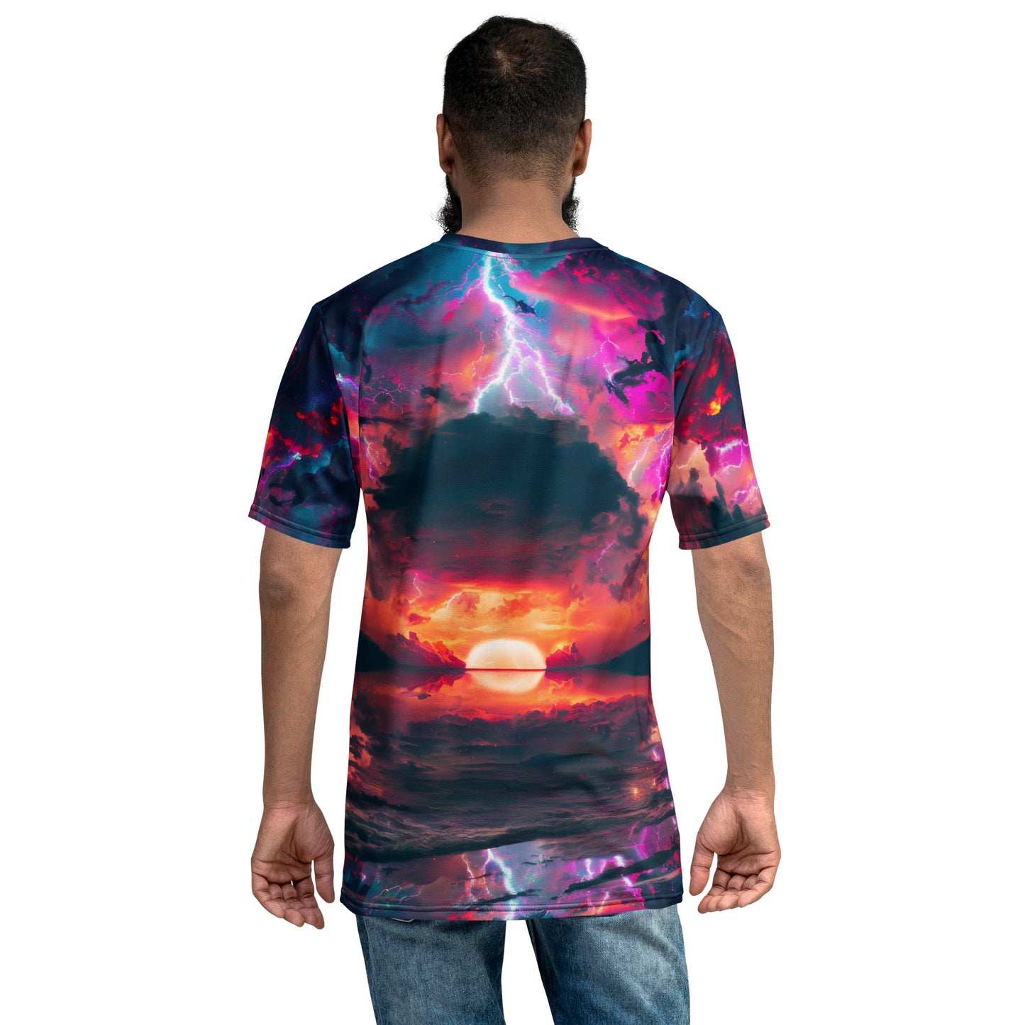 Retro Synthwave style setting sun over black hole Men's t-shirt