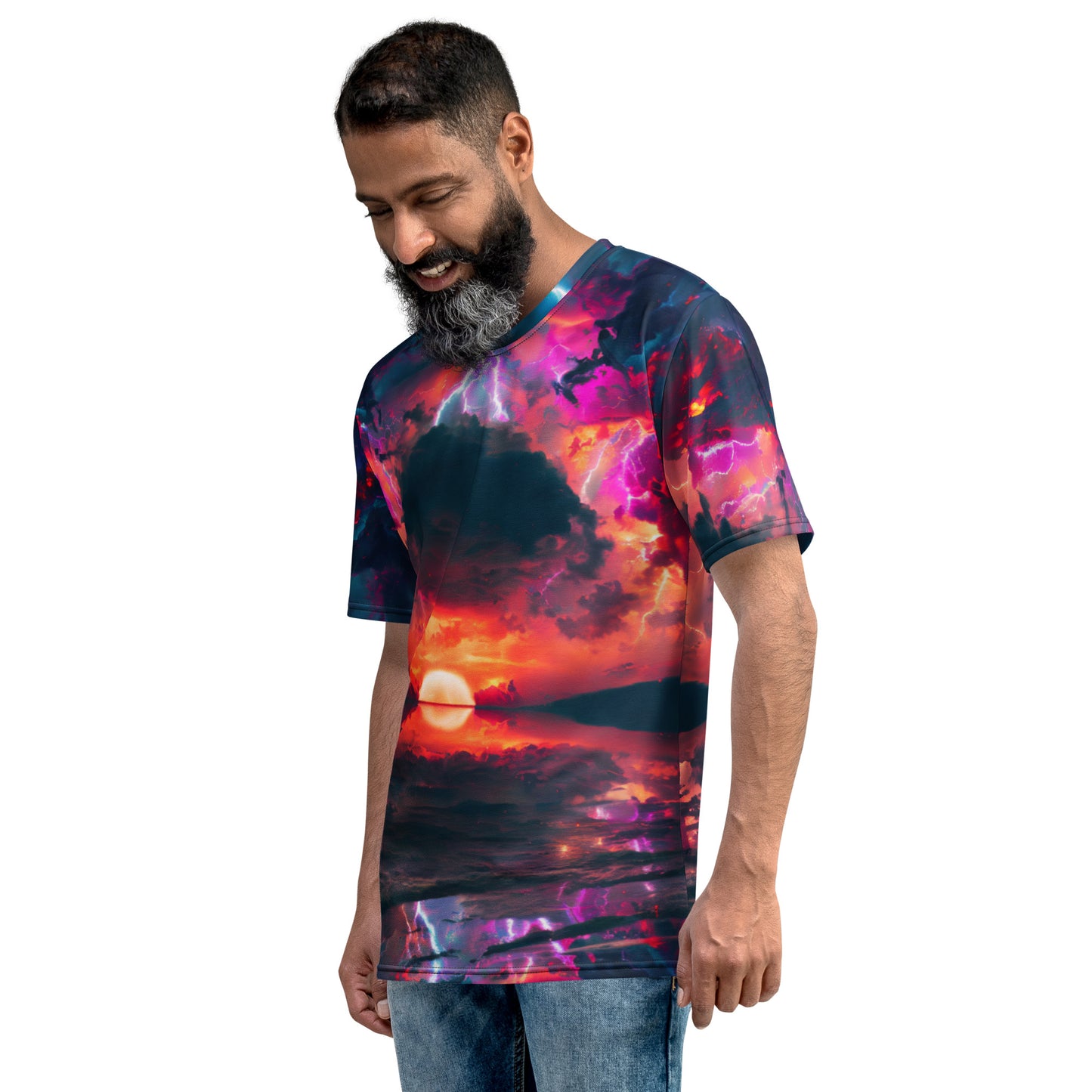 Retro Synthwave style setting sun over black hole Men's t-shirt