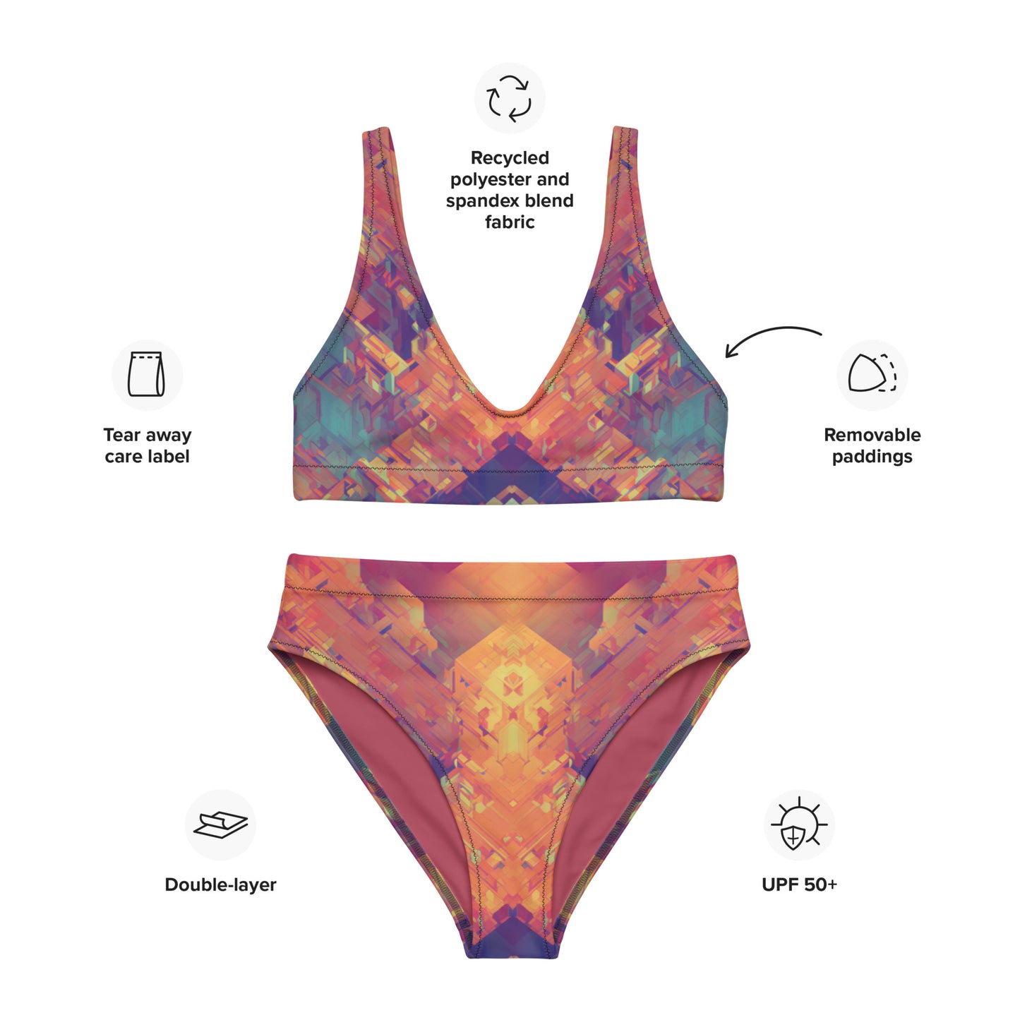 Retro Cubist : Recycled high-waisted bikini