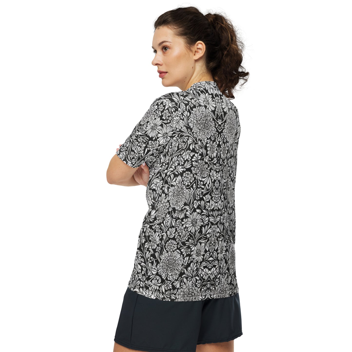 Monochrome Floral Recycled unisex sports jersey