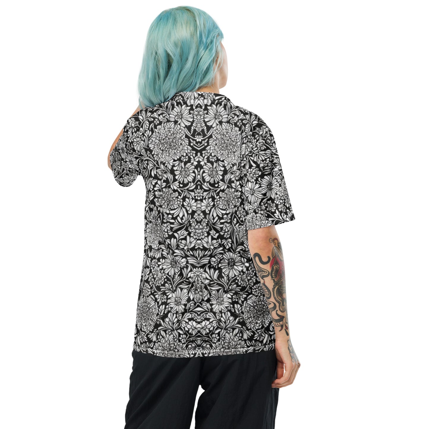 Monochrome Floral Recycled unisex sports jersey