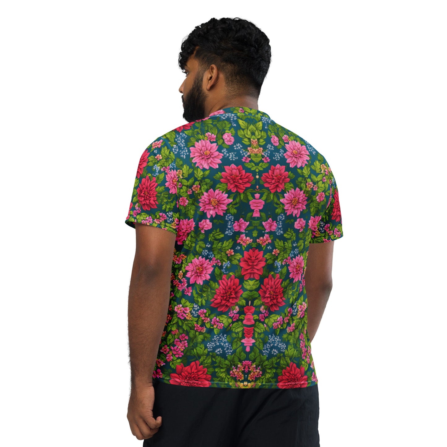 Red Rose Floral Recycled unisex sports jersey