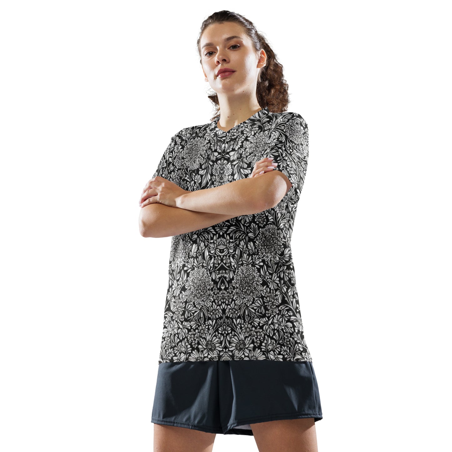 Monochrome Floral Recycled unisex sports jersey