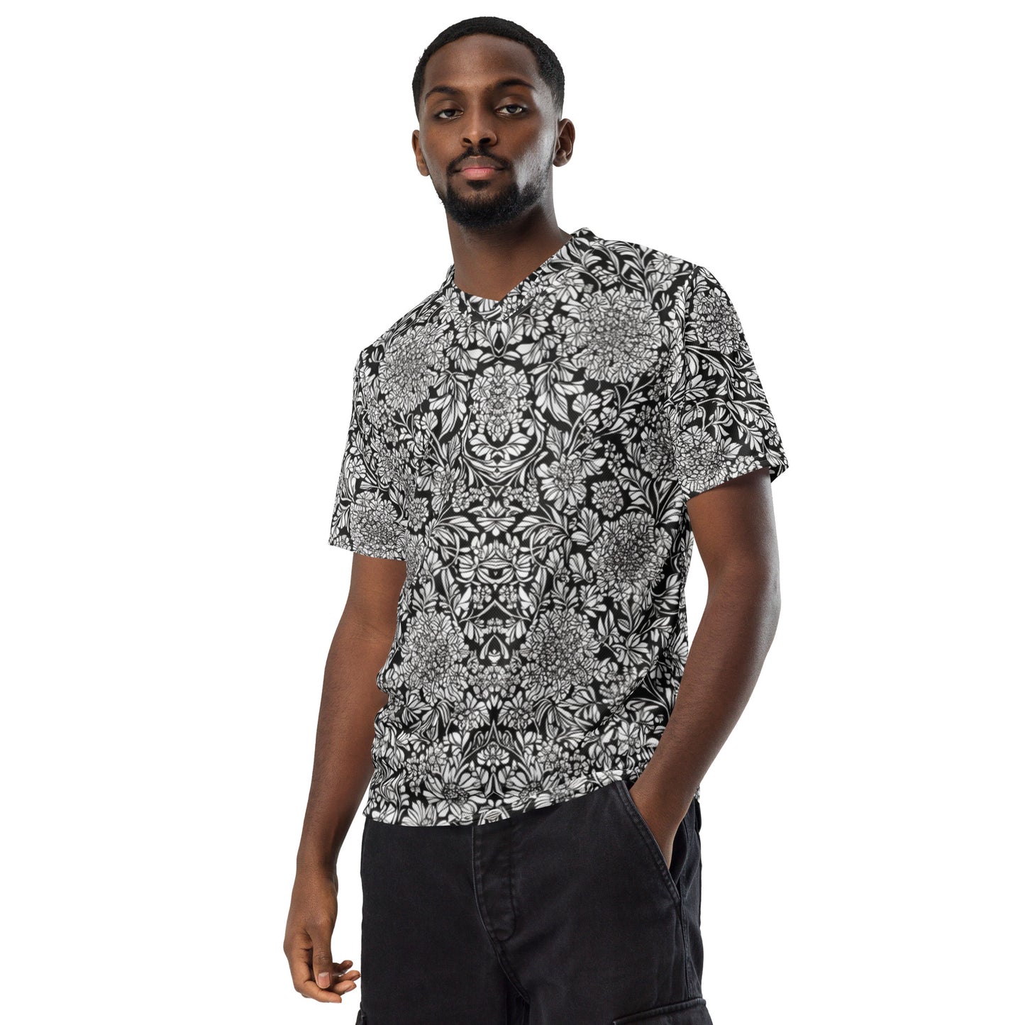 Monochrome Floral Recycled unisex sports jersey