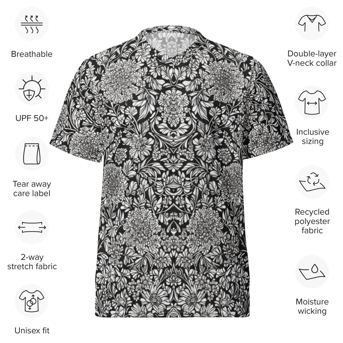 Monochrome Floral Recycled unisex sports jersey