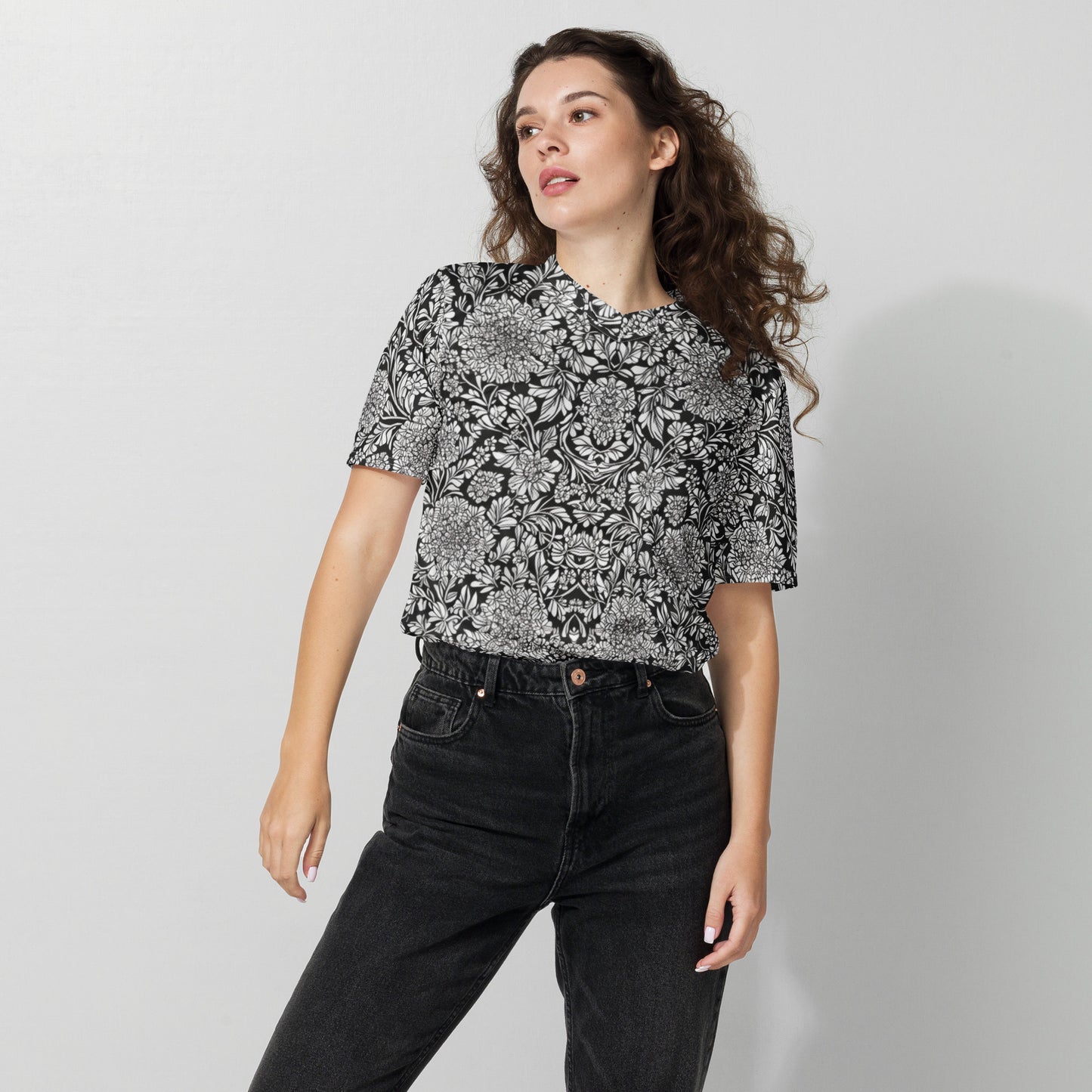 Monochrome Floral Recycled unisex sports jersey