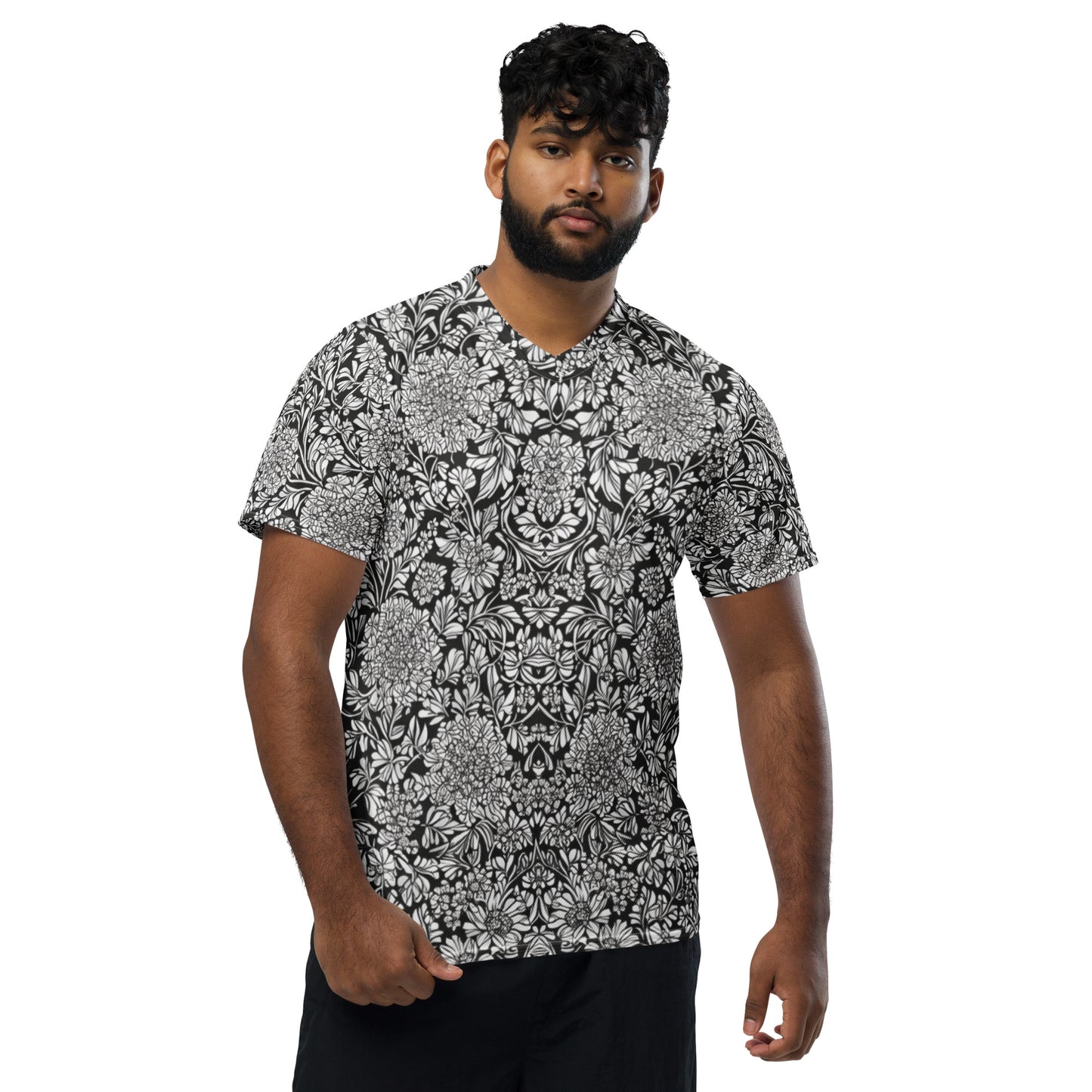 Monochrome Floral Recycled unisex sports jersey