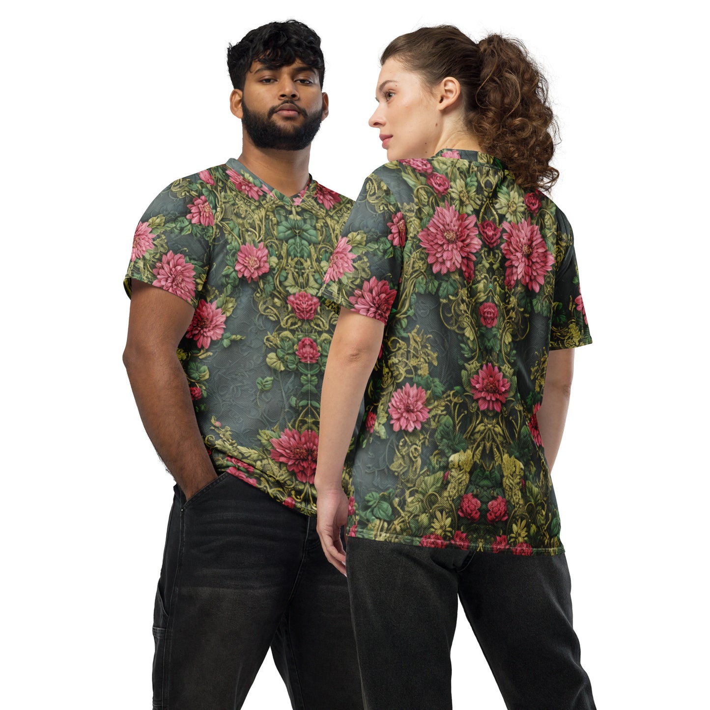Vintage Floral Recycled unisex sports jersey
