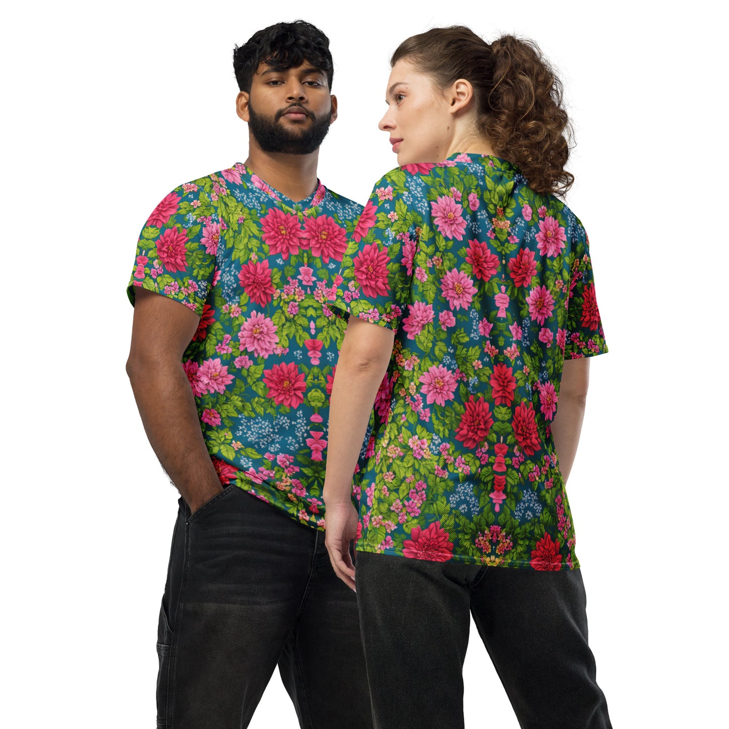 Red Rose Floral Recycled unisex sports jersey