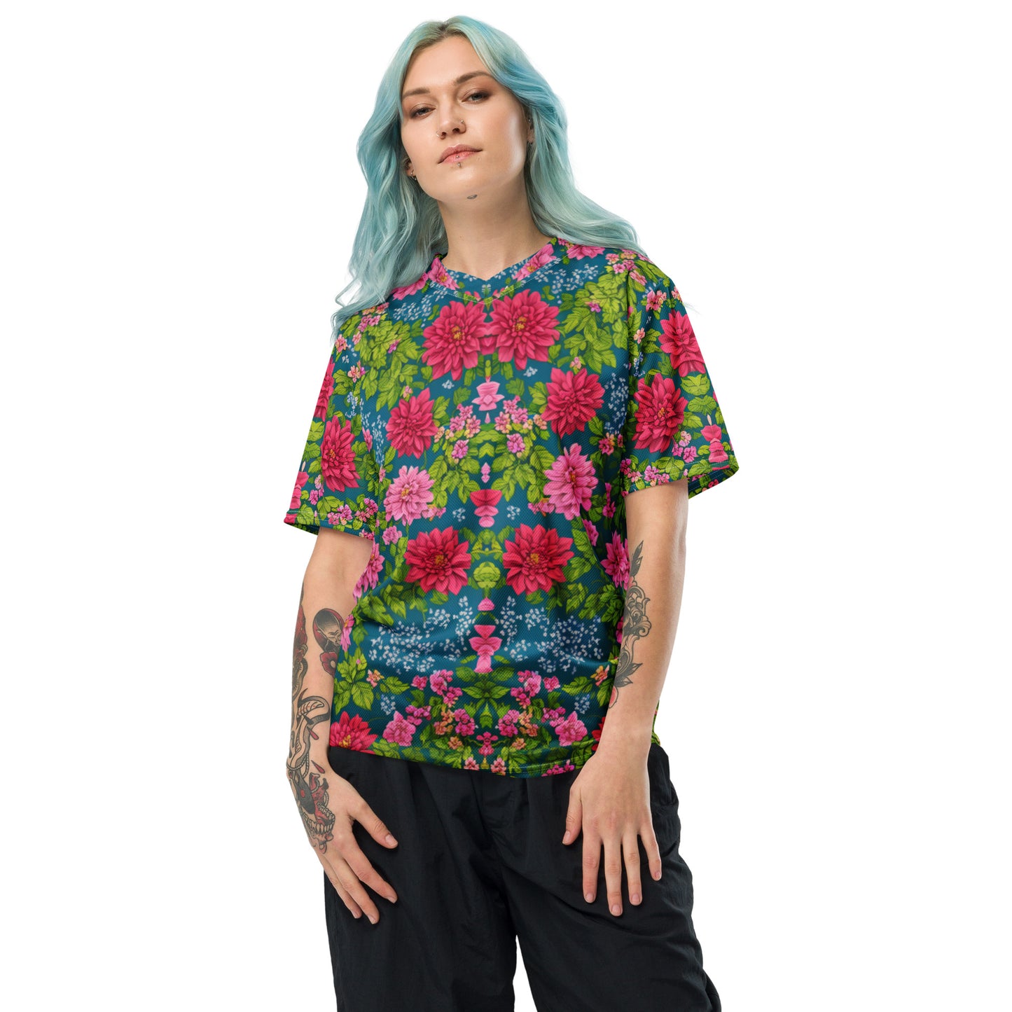 Red Rose Floral Recycled unisex sports jersey