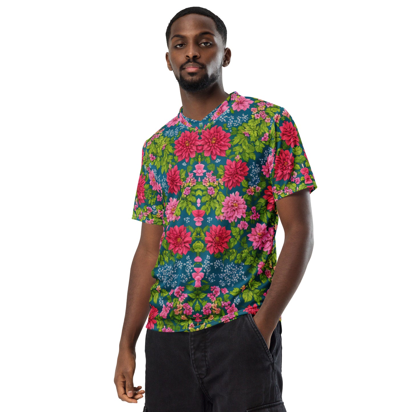 Red Rose Floral Recycled unisex sports jersey