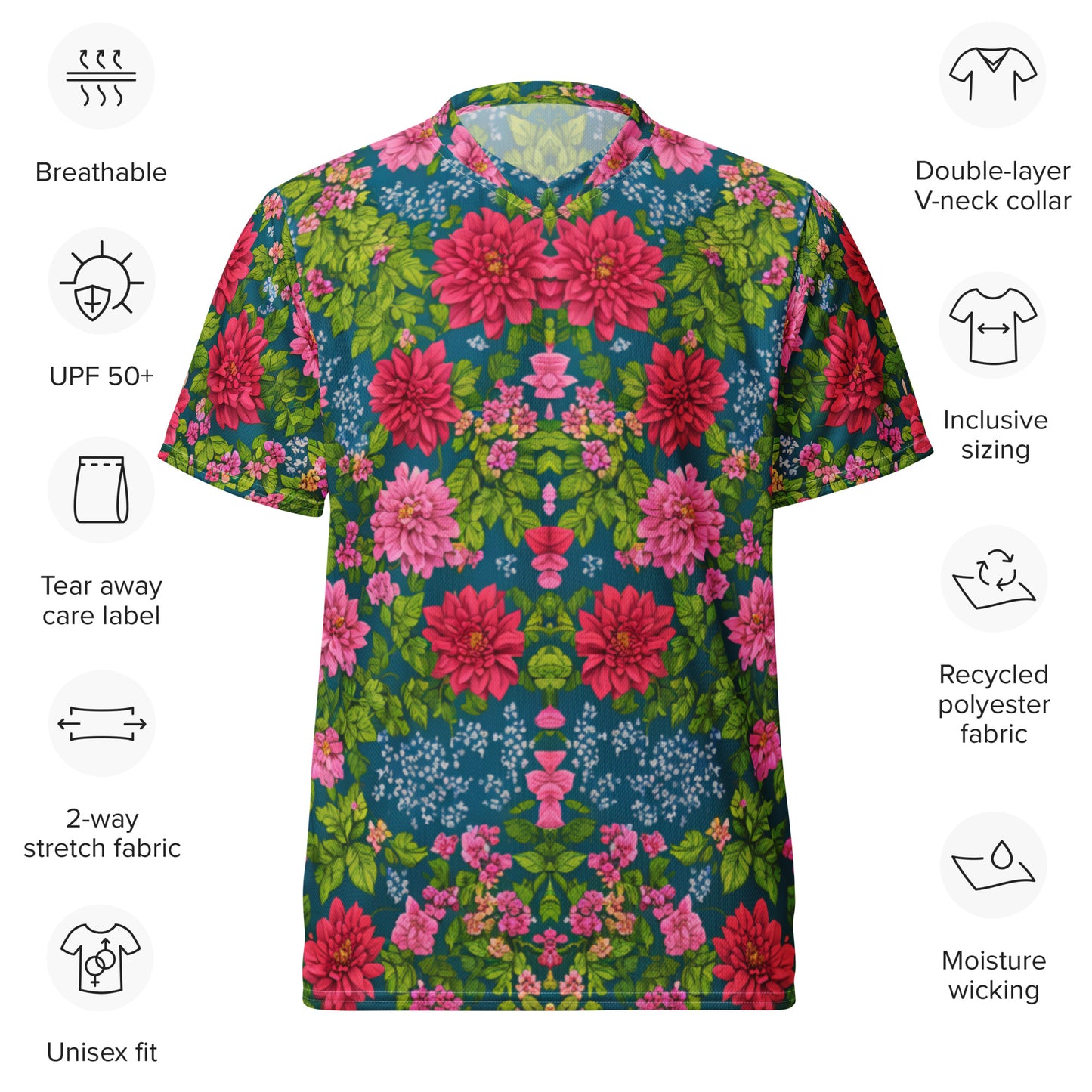 Red Rose Floral Recycled unisex sports jersey
