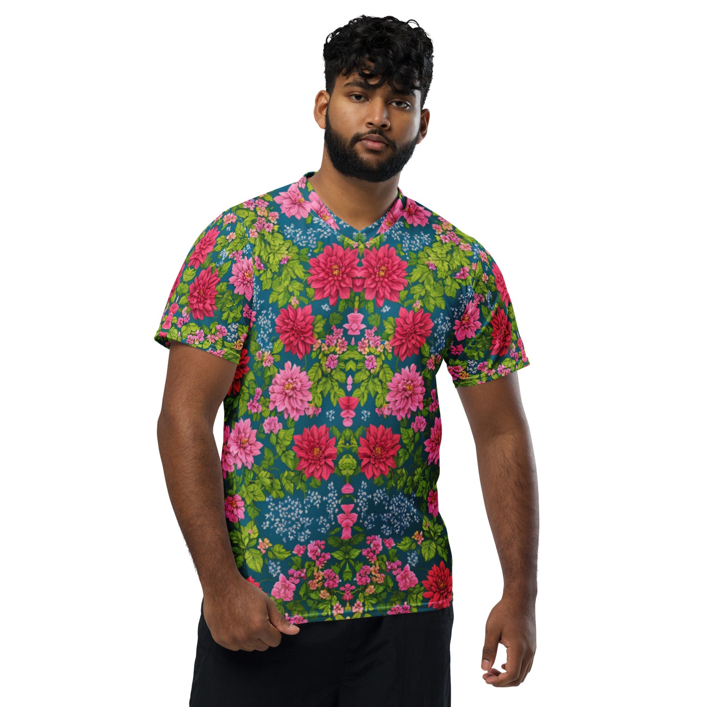 Red Rose Floral Recycled unisex sports jersey