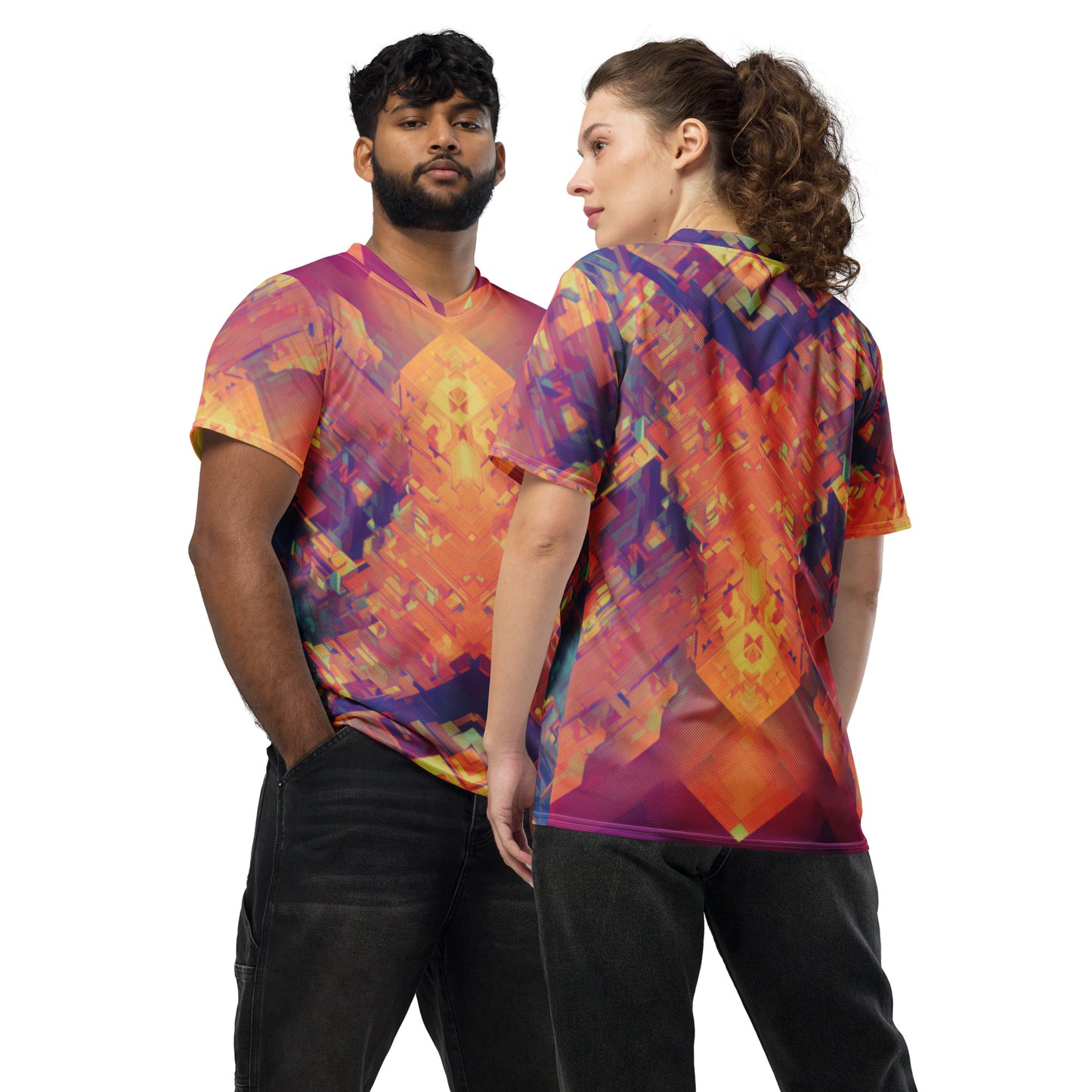 Retro Cubeist Recycled unisex sports jersey