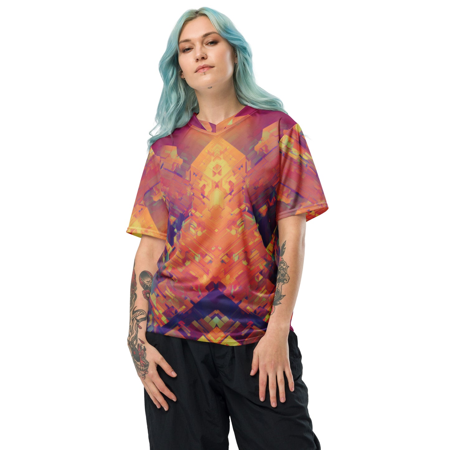Retro Cubeist Recycled unisex sports jersey