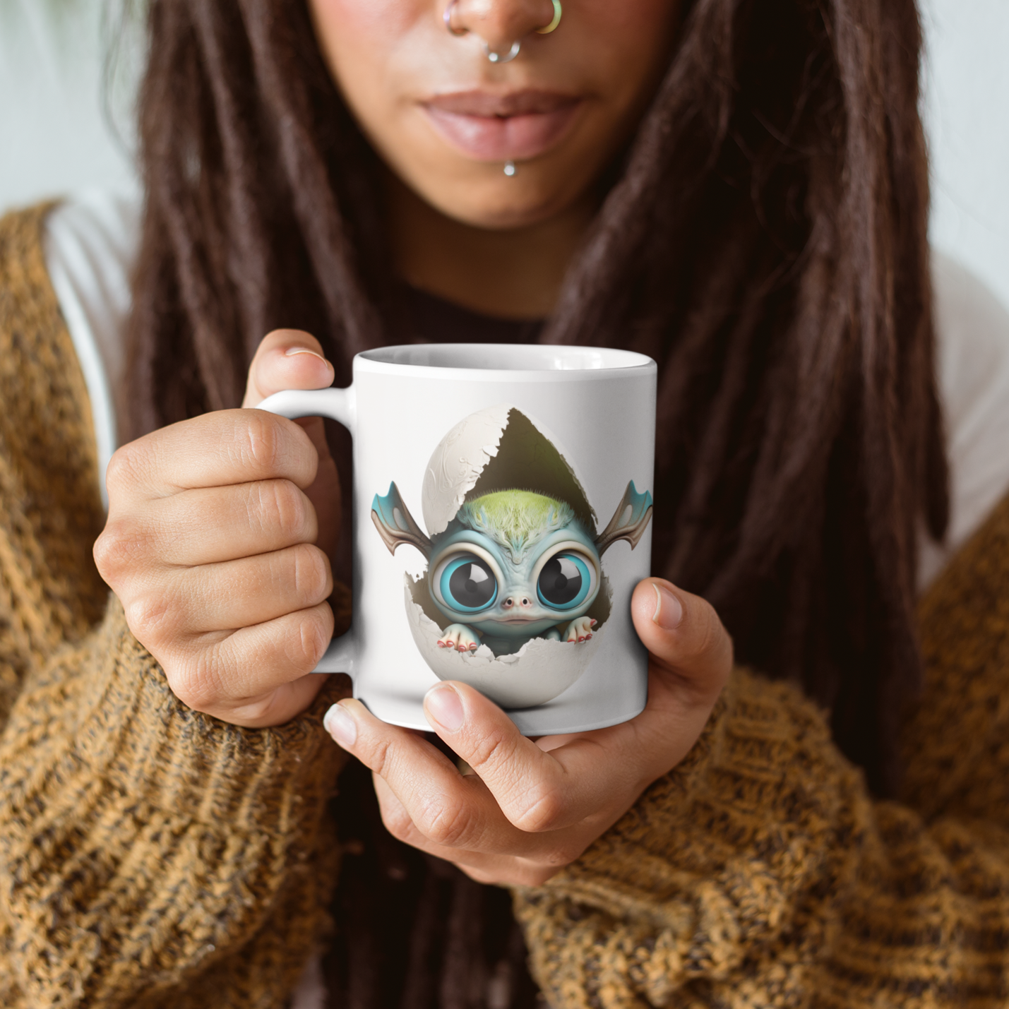 Baby Dragon Green - Dragon Tooth : White 11oz Ceramic Mug