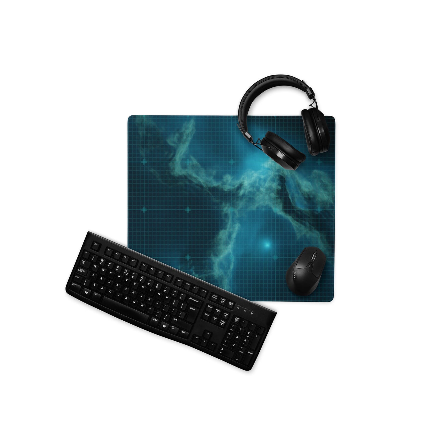 Cold Blue Nebula Design with Grid : Gaming mouse pad