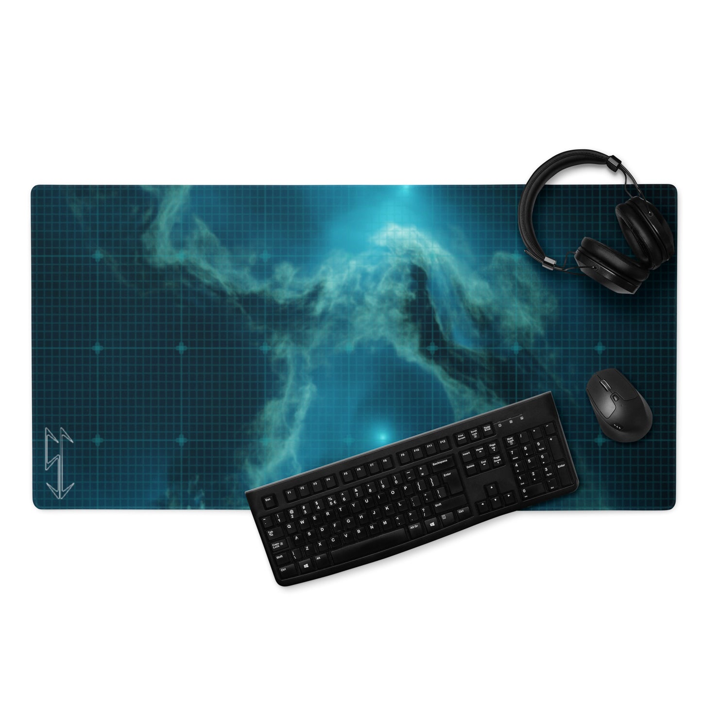 Cold Blue Nebula Design with Grid : Gaming mouse pad