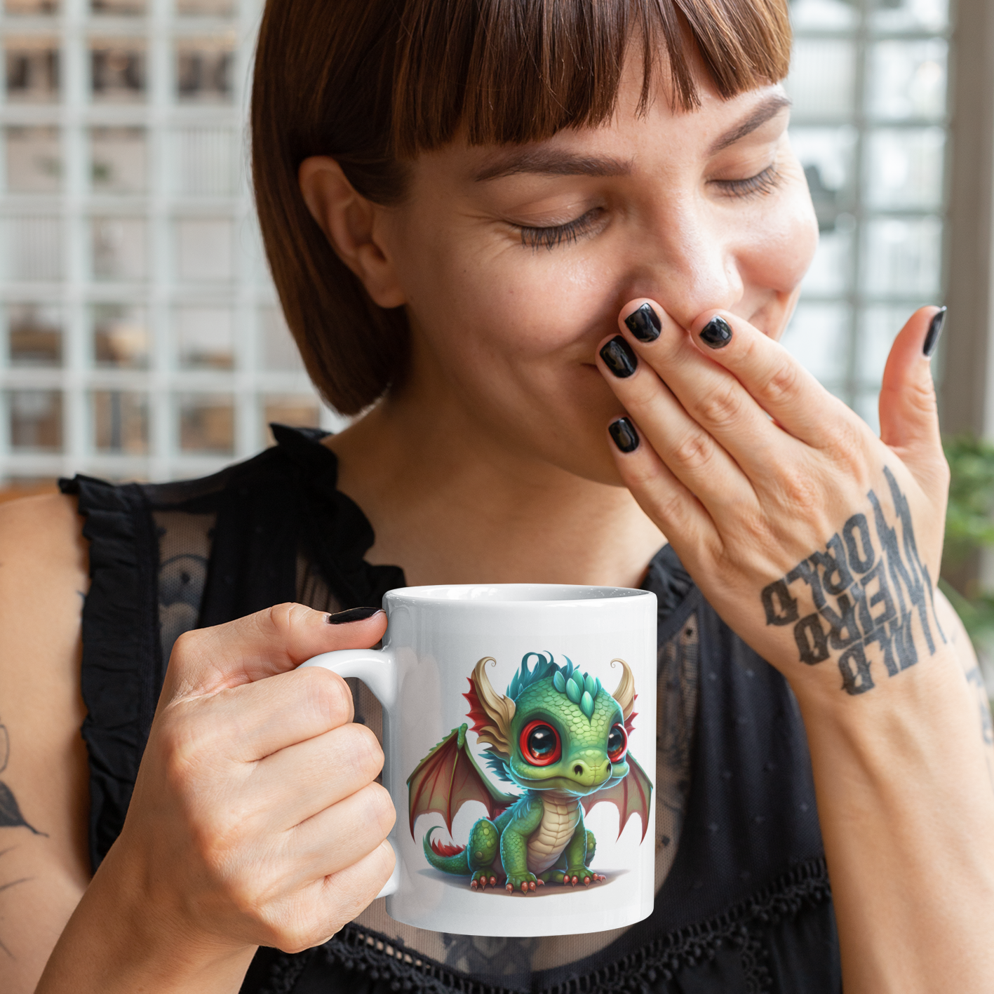 Baby Dragon Green Wing - Dragon Tooth : White 11oz Ceramic Mug