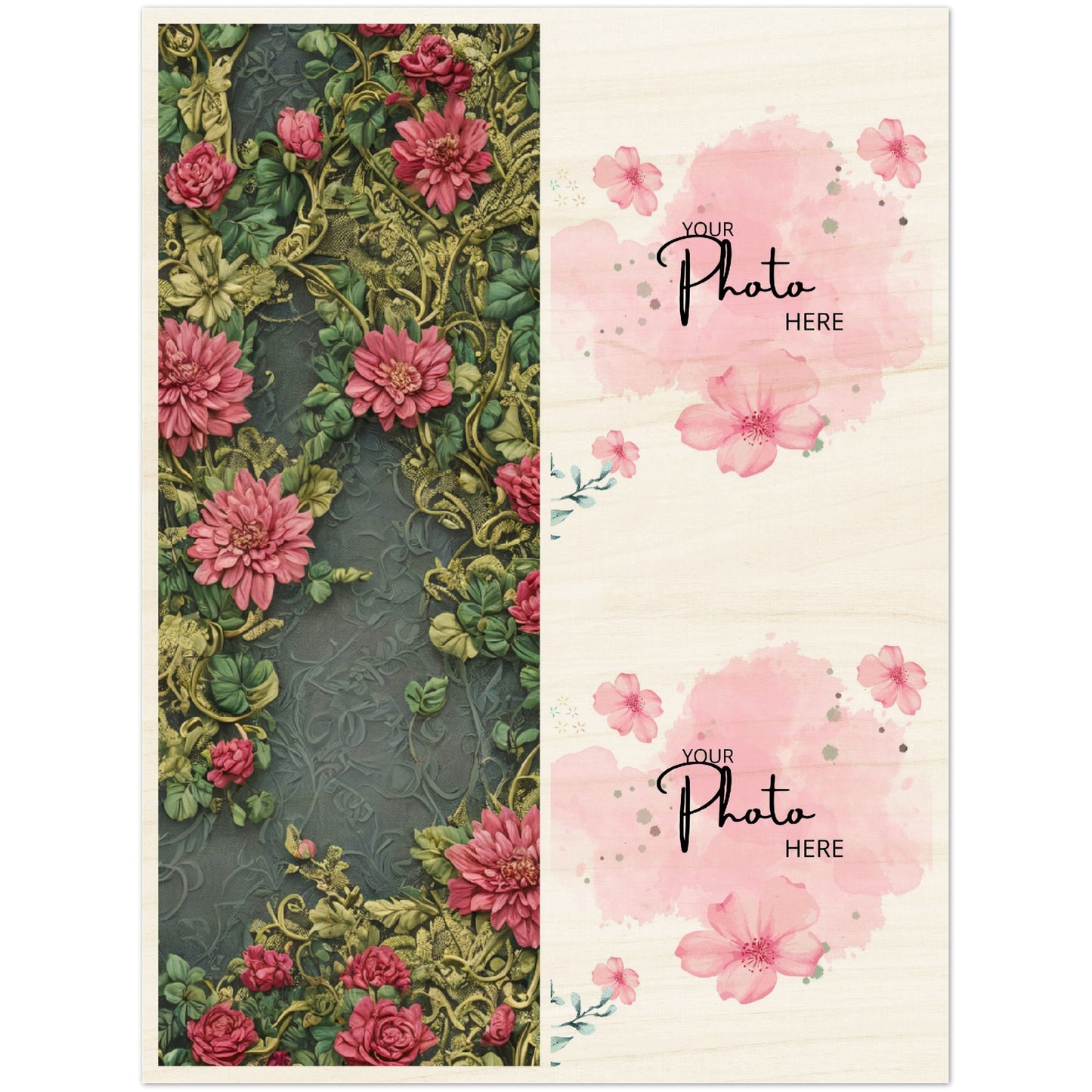 Wood Prints : Twin Photo Display (Personalised Mothers Day): Gothic Rose.