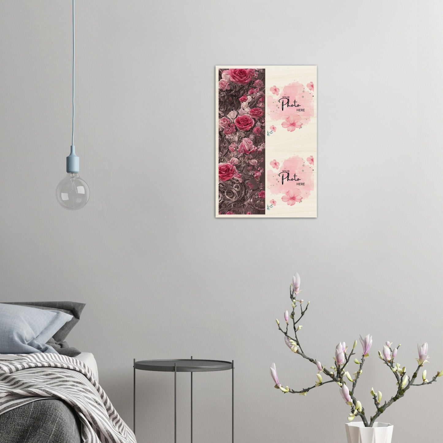 Wood Prints : Twin Photo Display (Personalised Mothers Day) Rose